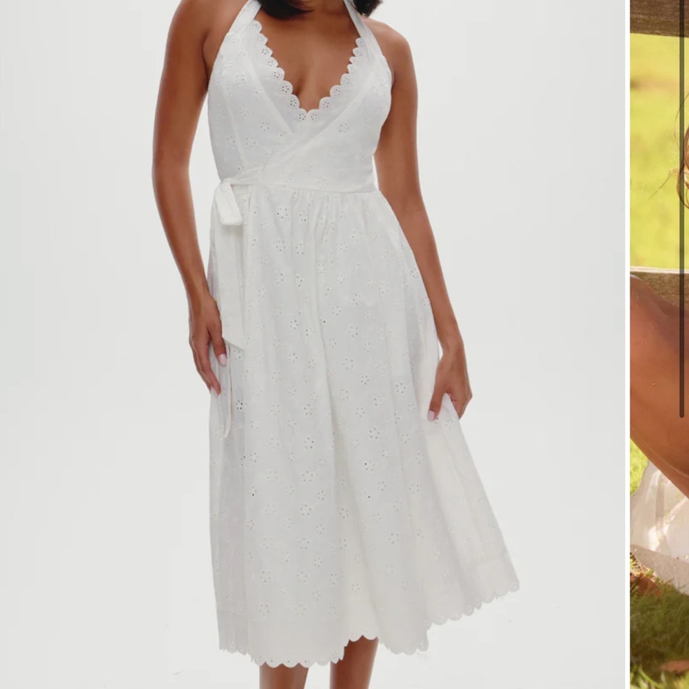 Frankie’s bikinis Bella Hadid Fort Worth White Eyelet Halter Midi Dress BRANDNEW